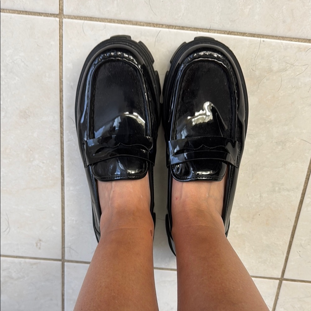 Halston Heritage Black Patent Platform Loafers